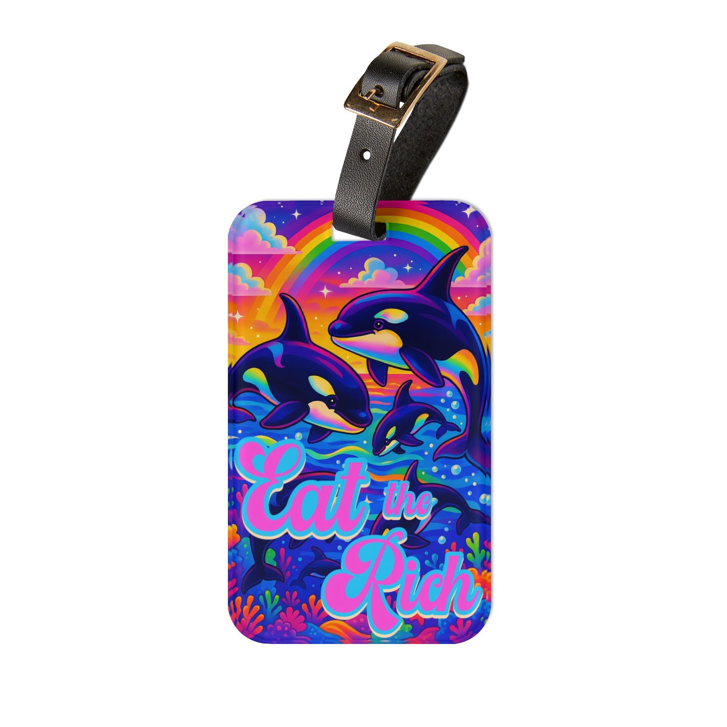 Bespattered Facade "Eat the Rich" Orcas Luggage Tag with Leather Strap