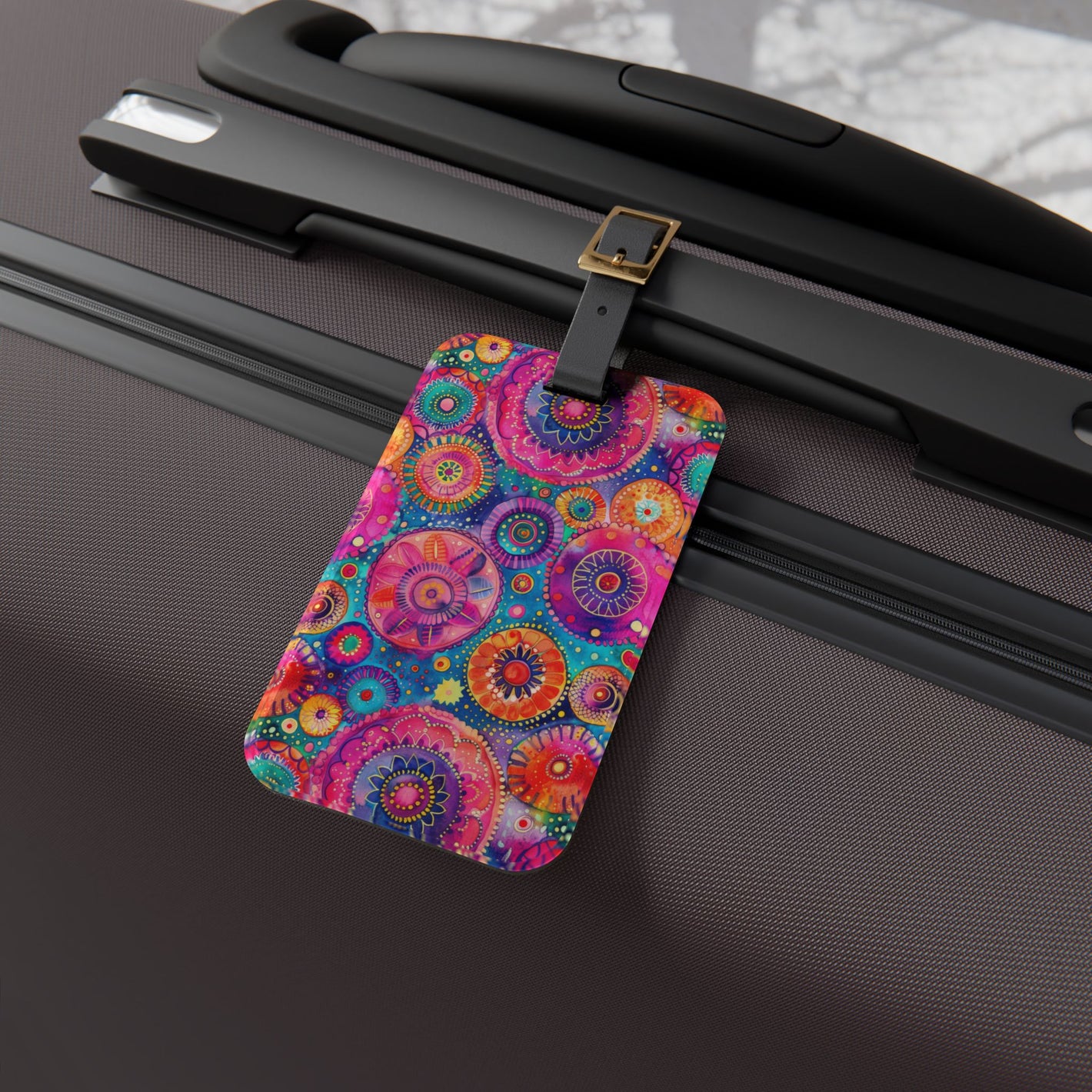Bespattered Facade Rainbow Circles Luggage Tag with Leather Strap