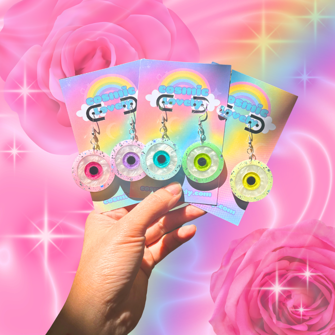 Pastel Rainbow Confetti Evil Eye Dangle Earrings