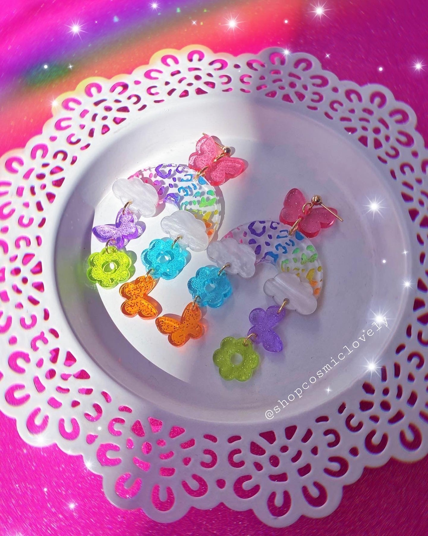 Rainbow Leopard Arch Earrings