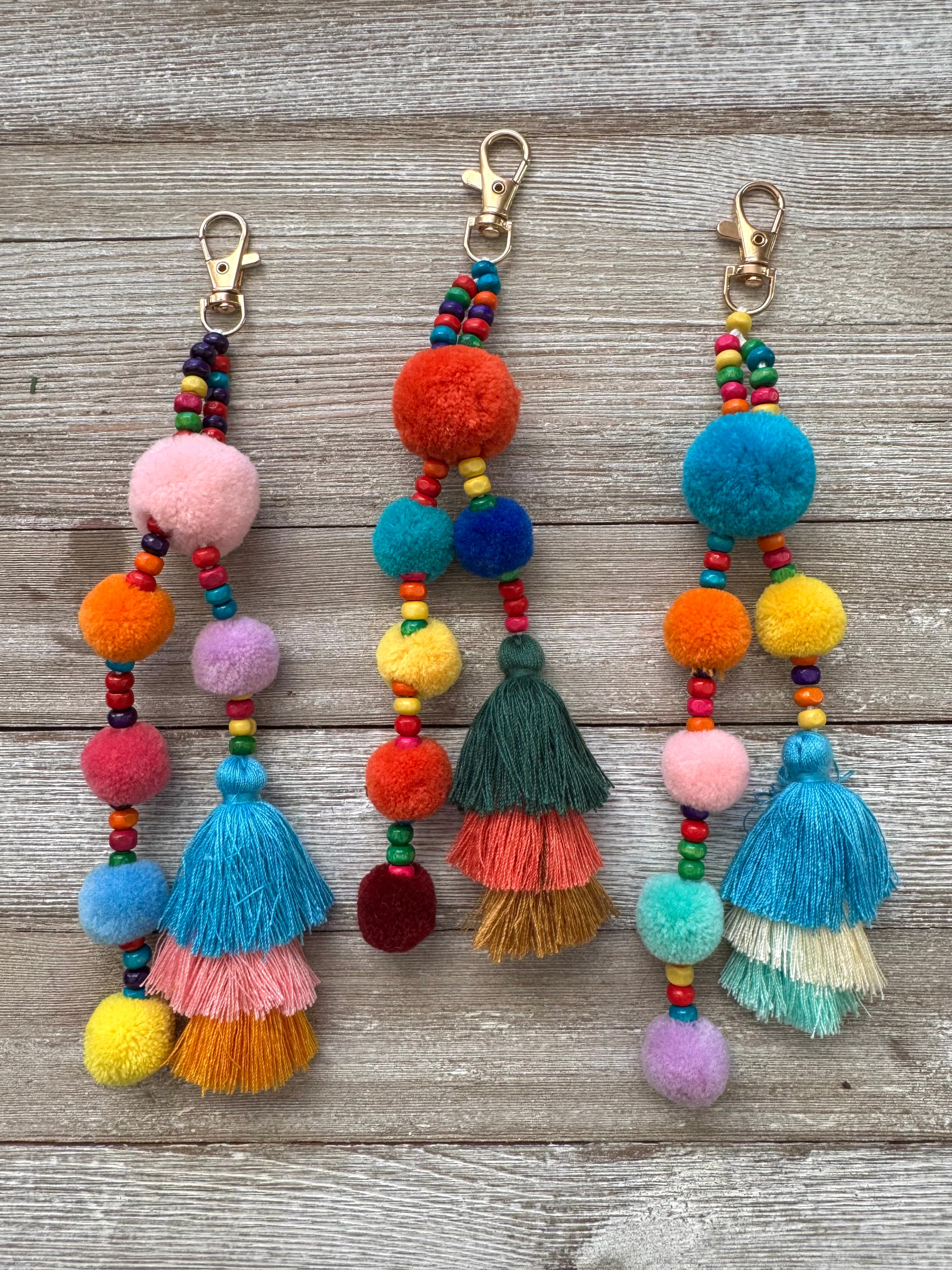 Beaded Pom Pom Tassel Keychain