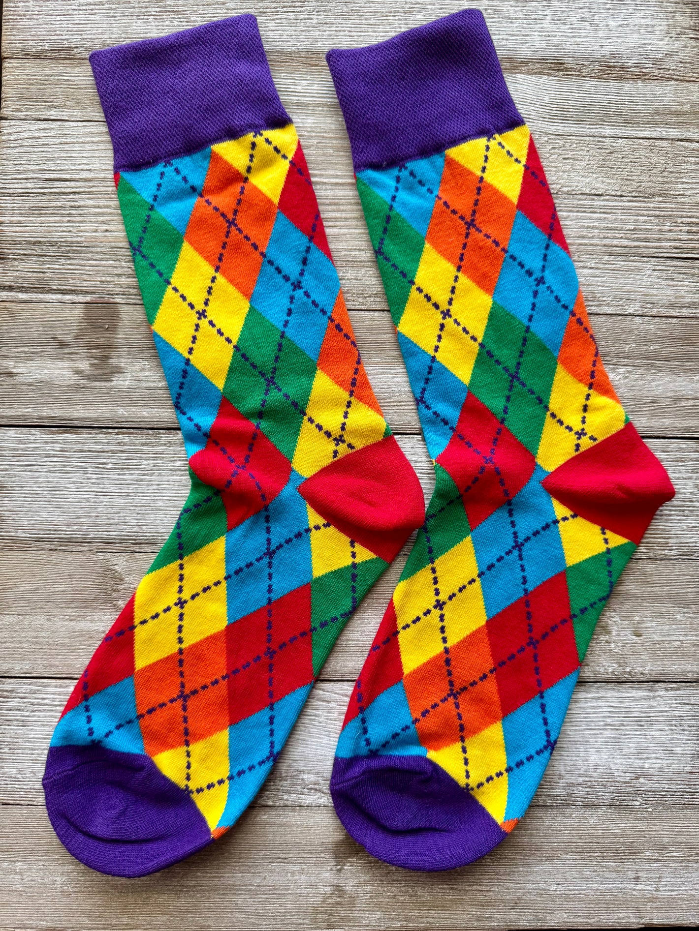 Rainbow Argyle Unisex Adult Crew Socks