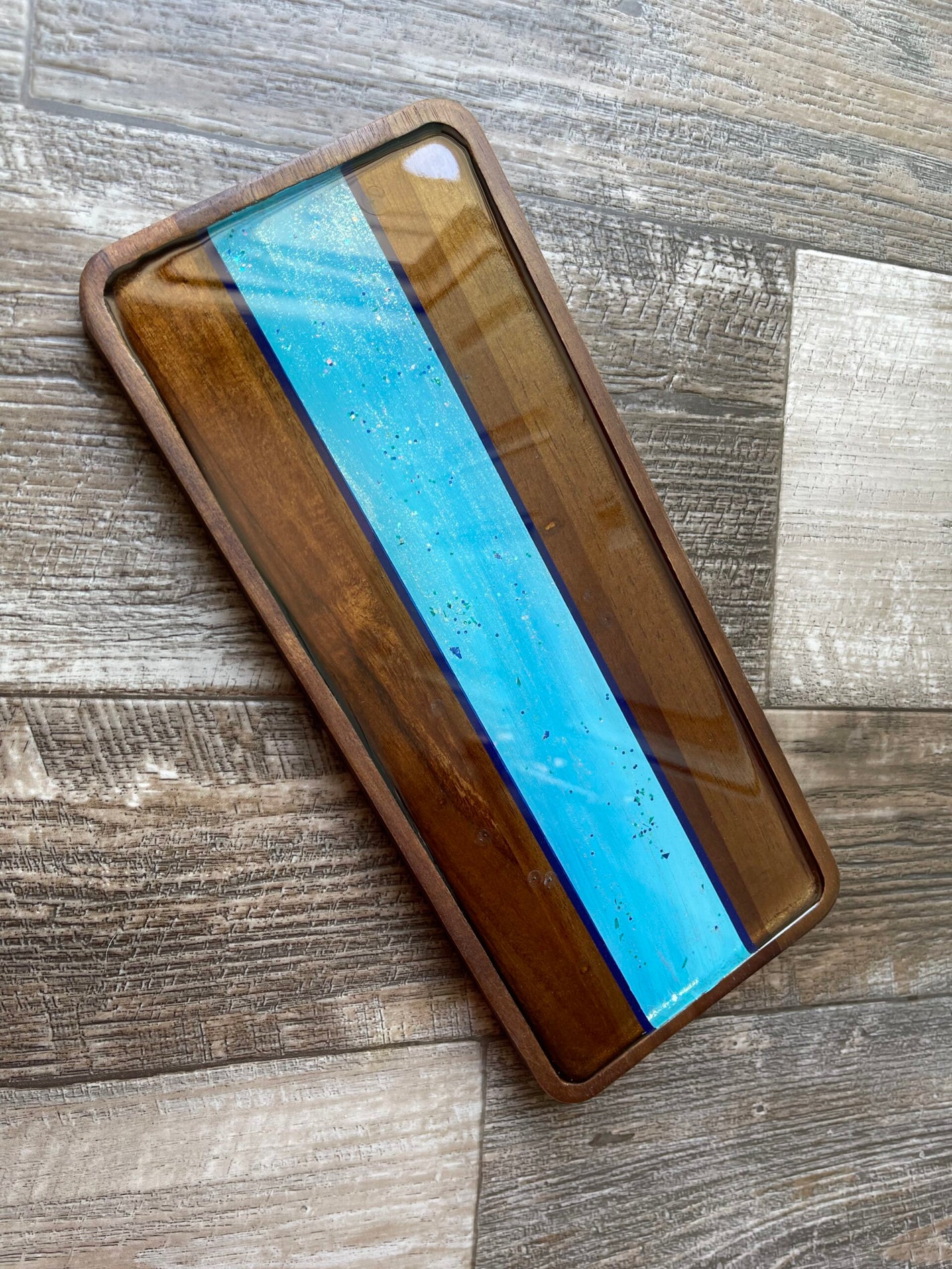 *imperfect* Sophisticated Stripe Small Rectangular Acacia Wood Tray