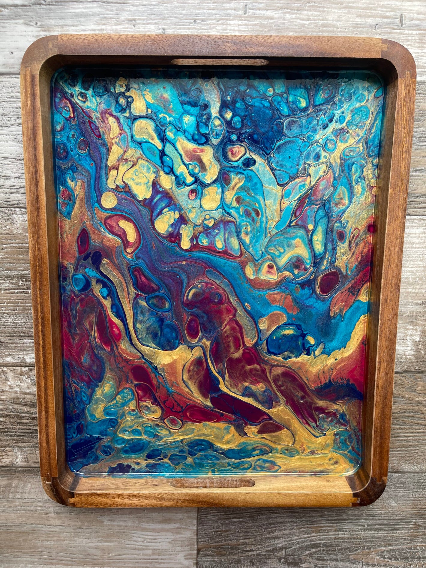 Bejeweled Large Rectangle Acacia Wood Tray