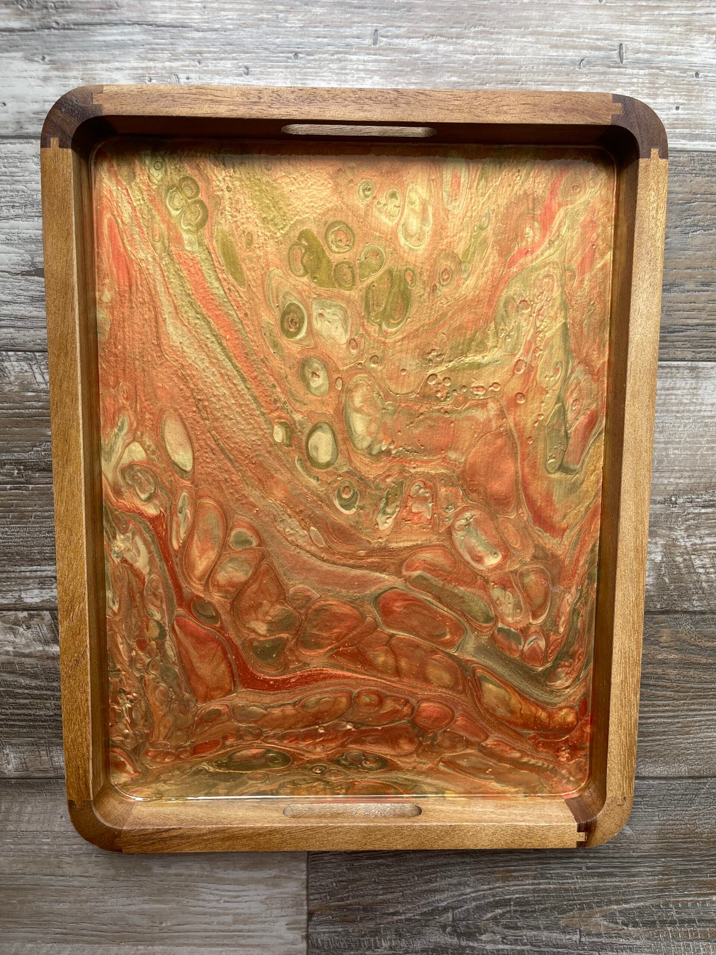 Warm Metallic Neutrals Large Rectangle Acacia Wood Tray