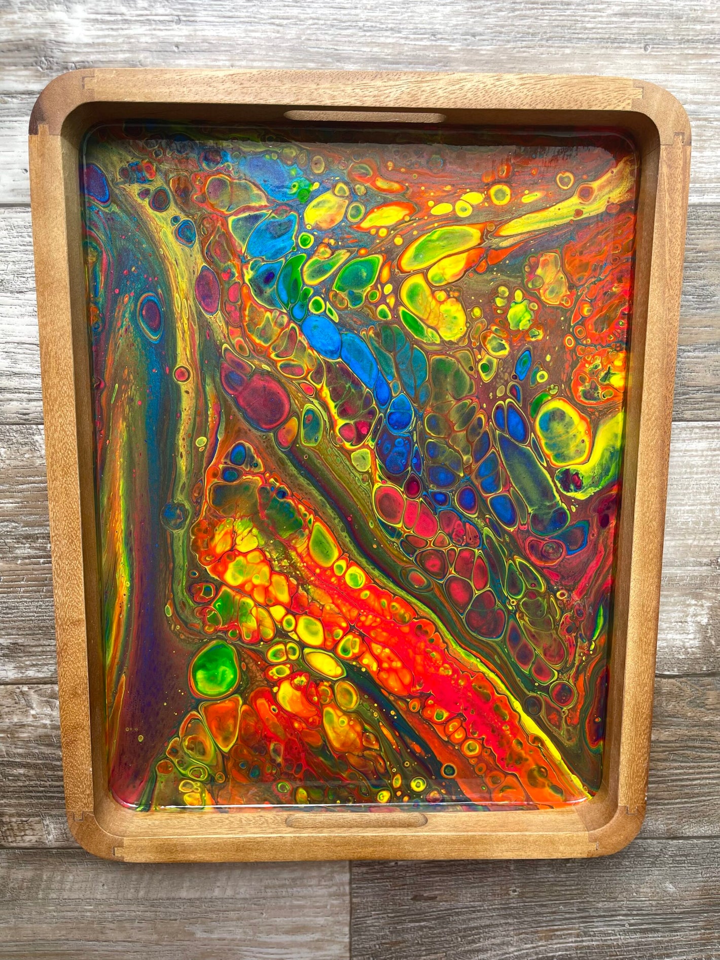 Rainbow Large Rectangle Acacia Wood Tray