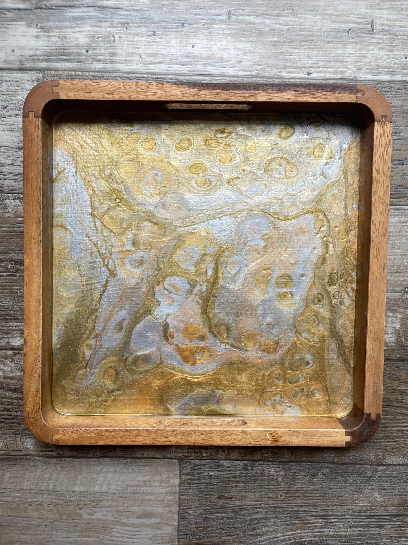 Metallic Neutrals Square Acacia Wood Tray