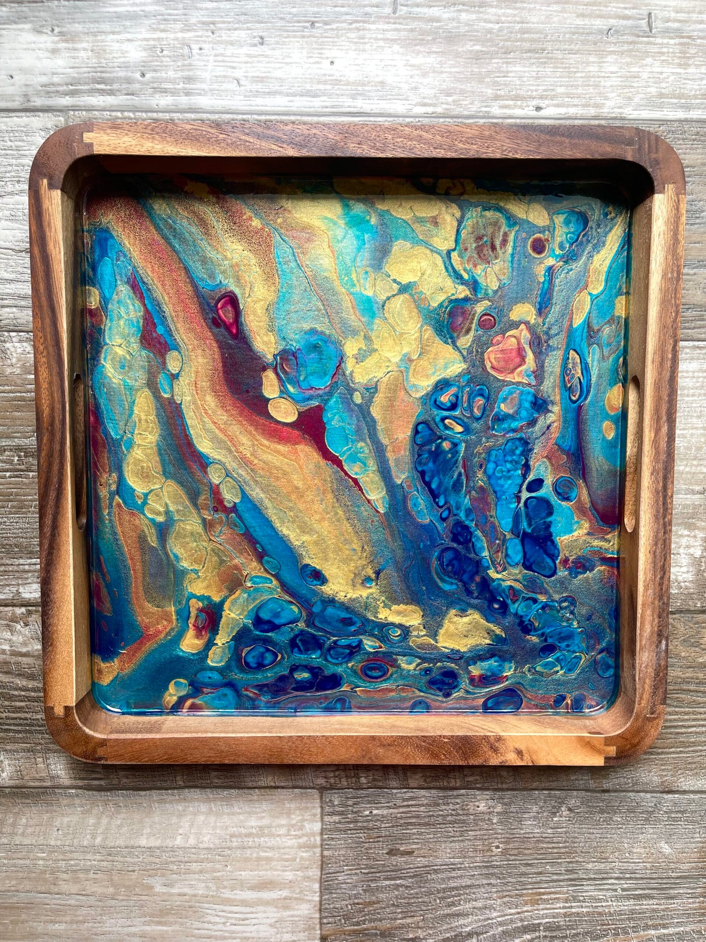 Bejeweled Square Acacia Wood Tray