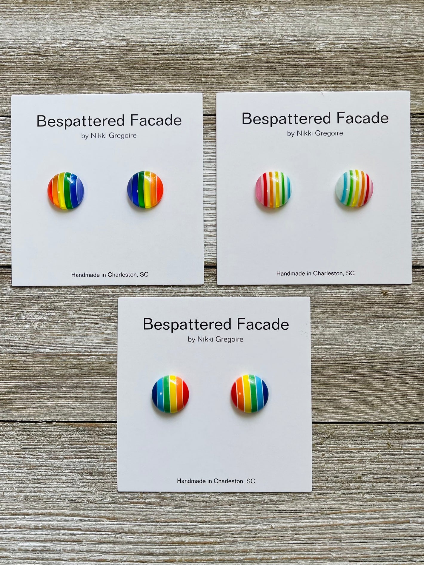 Rainbow Stripes Stud Earrings - Full 3 Earring Set