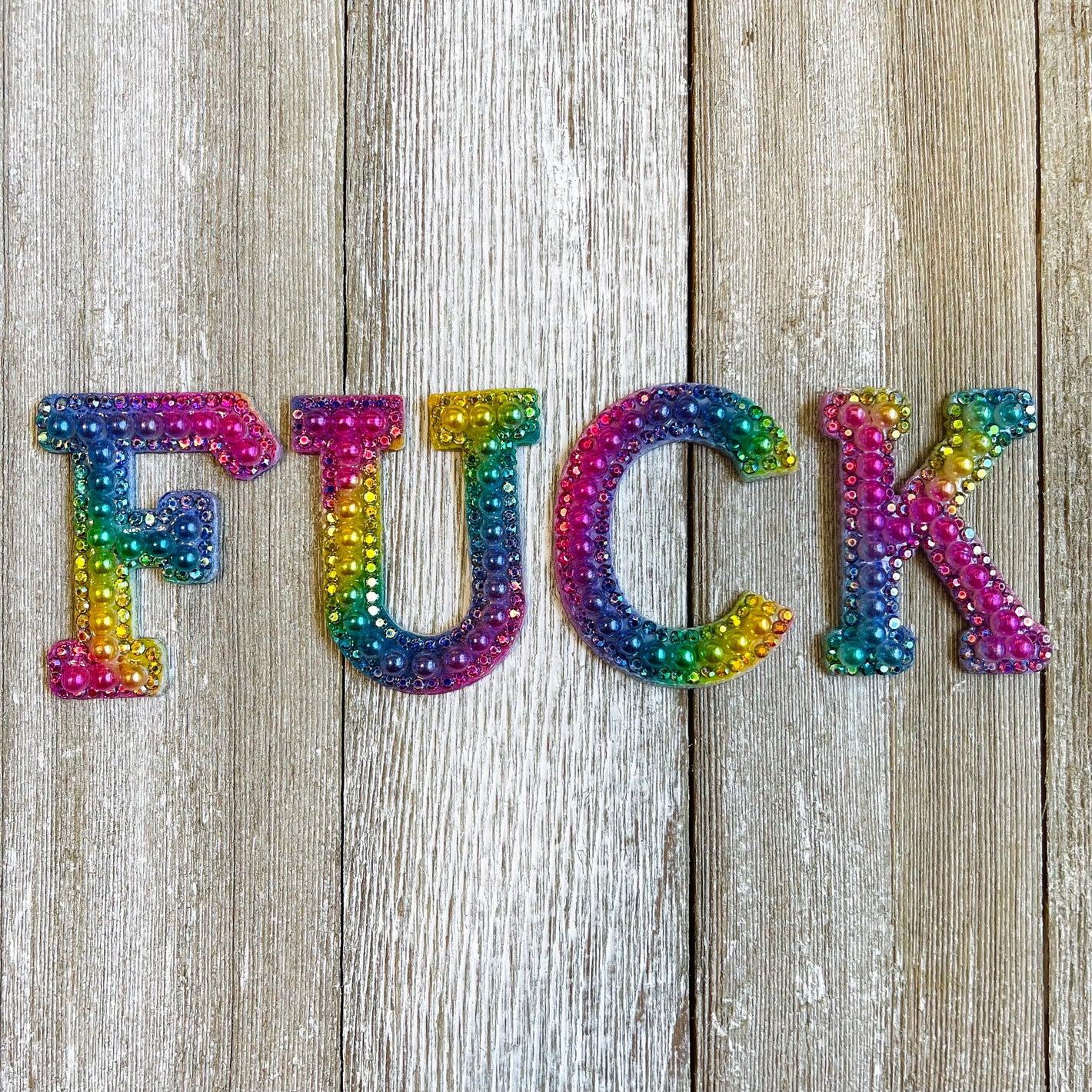Everyone's Favorite Word Rainbow Gradient Pearl and Rhinestone Patch Set