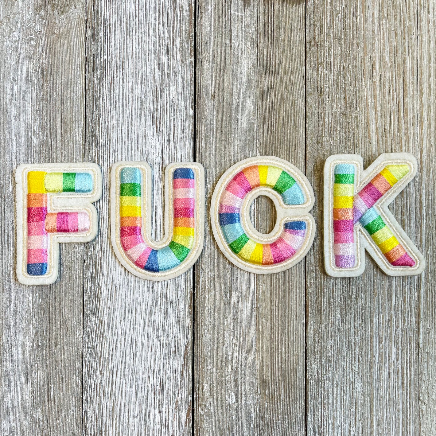 Everyone's Favorite Word Rainbow Embroidered Stripes Patch Set