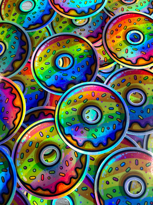 Bespattered Facade Holographic Rainbow Sprinkle Donut Sticker