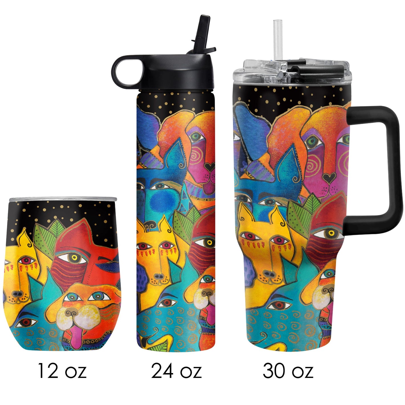 Laurel Burch "Dogs, Dogs, Dogs" Insulated Drinkware Set of 3, 1 per size