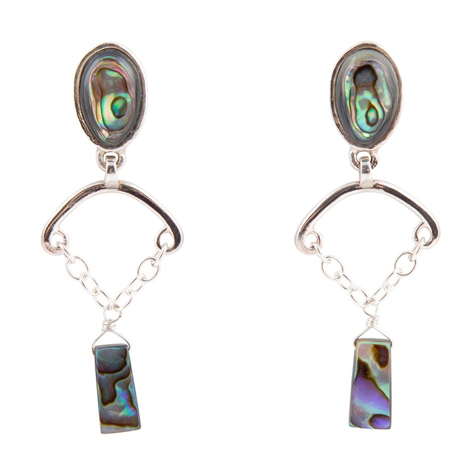 Blue Abalone Drop Chain Sterling Silver Earrings