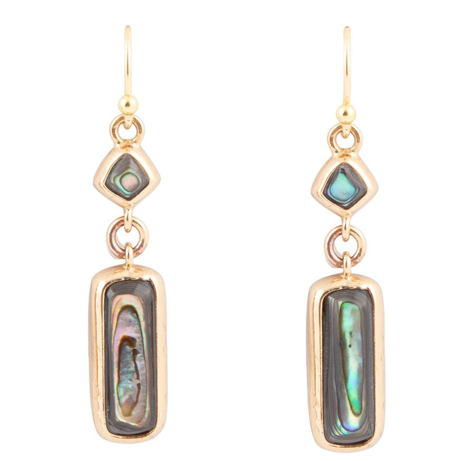 Geo Blue Abalone Golden Drop Earrings