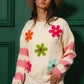 BiBi Colorful Floral Patched Sweater With Striped Sleeves