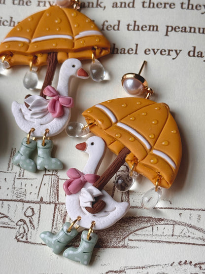 Rainy Day Ducks, Yellow Umbrella