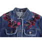 One-of-a-Kind Embroidered Tween Flower Denim Fringe Jacket - Thailand