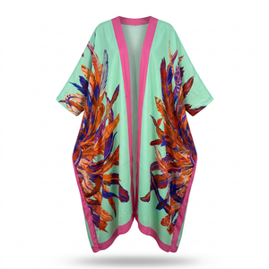 Vibrant Feather Print Kimono