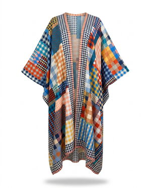 Vibrant Patchwork Kimono Maxi Dress