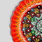 10” Turkish Ceramic Handmade & Painted Plate - Bright Orange Fire Dot Art Floral Tulip Patterned - Wall Hanging or Stand Use