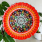 10” Turkish Ceramic Handmade & Painted Plate - Bright Orange Fire Dot Art Floral Tulip Patterned - Wall Hanging or Stand Use