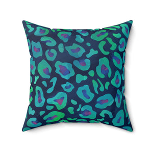 Bespattered Facade Emerald Leopard Square Throw Pillow | 4 Sizes