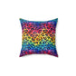 Bespattered Facade Rainbow Watercolor Leopard Faux Suede Square Throw Pillow | 4 Sizes
