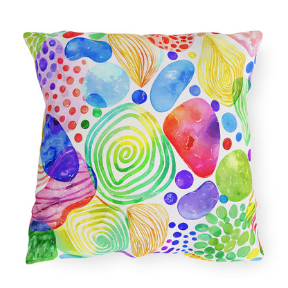 Bespattered Facade Rainbow Abstract UV-Resistant Outdoor Pillows | 4 Sizes