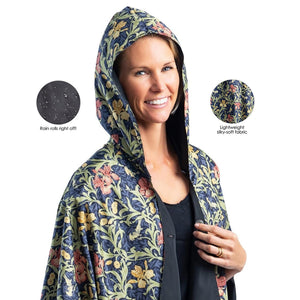 William Morris Golden Flowers & Black Womens Rain Cape - Rainproof Breathable Rain Poncho