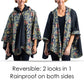 William Morris Golden Flowers & Black Womens Rain Cape - Rainproof Breathable Rain Poncho