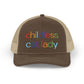 Childless Cat Lady Rainbow Embroidered Snapback Trucker Cap (10 Hat Colors)