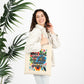 Bespattered Facade "Smile More, Care Less..." Floral Canvas Tote Bag Reusable Carryall