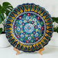 10” Turkish Ceramic Handmade & Painted Plate - Blue, Green, Yellow Dot Art Floral Tulip Patterned - Wall Hanging or Stand Use