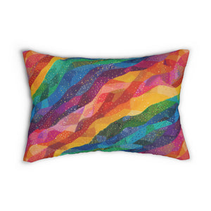 Bespattered Facade Rainbow Quilt Lumbar Throw Pillow