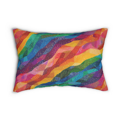 Bespattered Facade Rainbow Quilt Lumbar Throw Pillow