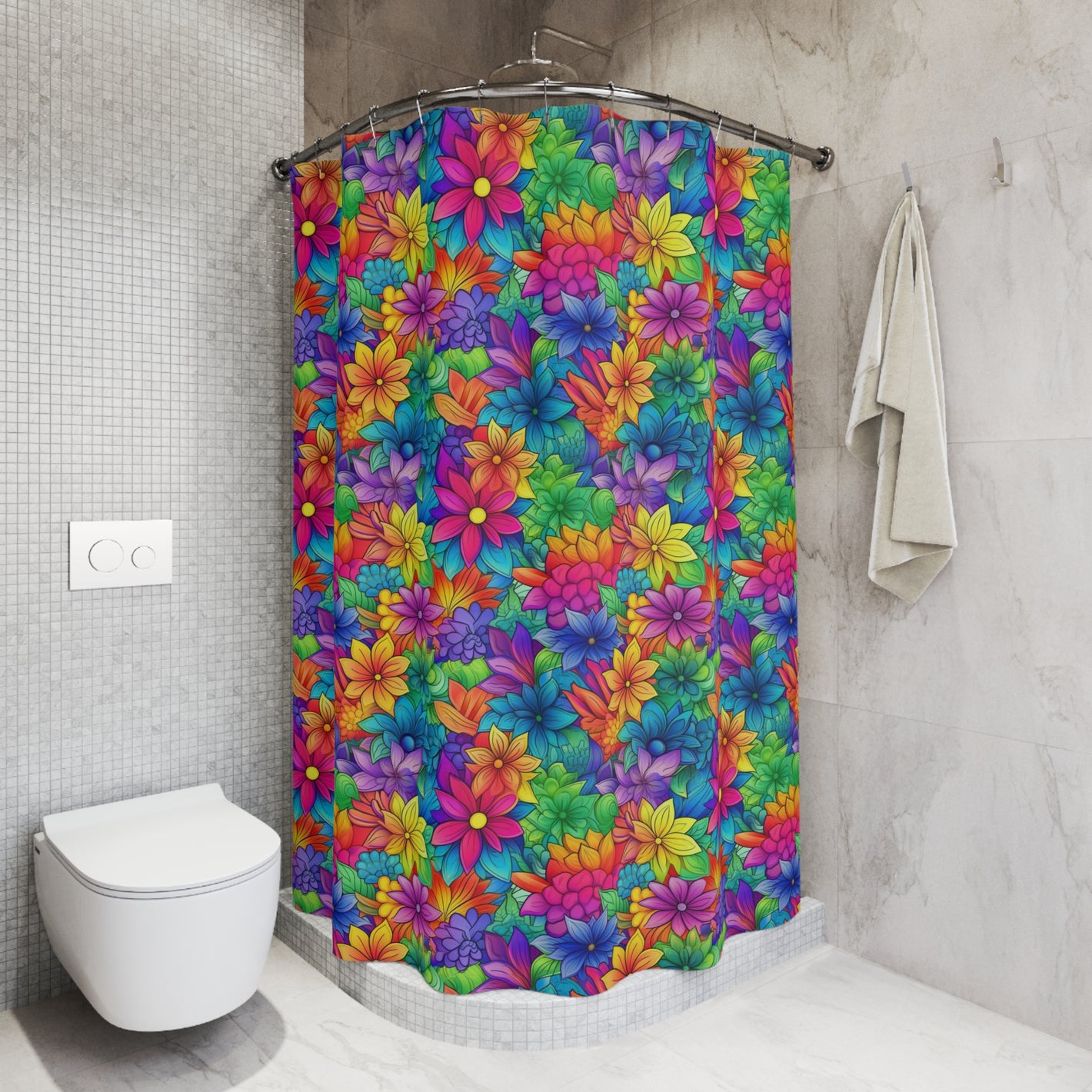 Bespattered Facade Bright Rainbow Flowers Shower Curtain