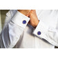 Glass Mounted Warrior Coin Motif Cuff Links (Cobalt Tone)