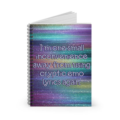 Bespattered Facade "Cryptic Emo Lyrics" Spiral Notebook - Lined Pages
