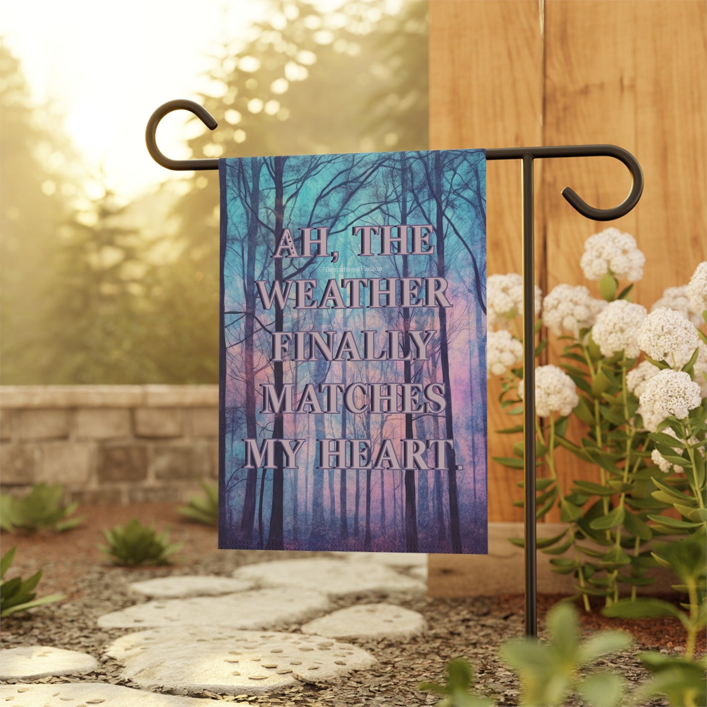 Bespattered Facade "Weather Update" Garden Flag