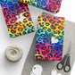 Bespattered Facade Rainbow Watercolor Leopard Wrapping Paper | Three Sizes | Glossy or Matte