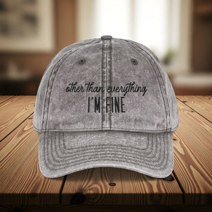 Bespattered Facade "I'm Fine" Black Embroidered Vintage Cap