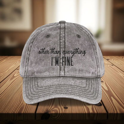 Bespattered Facade "I'm Fine" Black Embroidered Vintage Cap