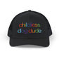 Childless Dog Dude Rainbow Embroidered Snapback Trucker Cap (10 Hat Colors)