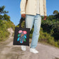 Bespattered Facade "I've Menaced Before" Floral Canvas Tote Bag Reusable Carryall