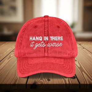 Bespattered Facade "Hang in There" White Embroidered Vintage Cap