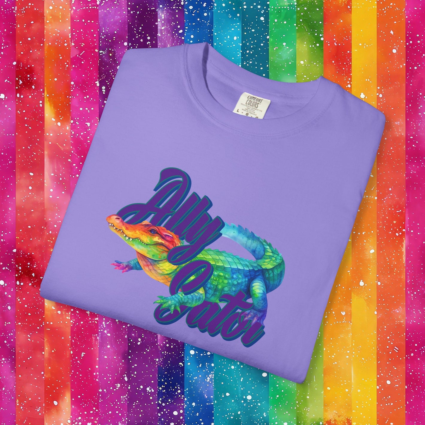 Bespattered Facade Rainbow Ally Gator Colorful LGBTQ+ Pride Premium Unisex Comfort Colors Garment Dyed 100% Cotton T-Shirt