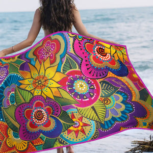 Laurel Burch Carlotta's Garden Oversized Beach Towel - Microfiber, Quick-Dry