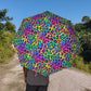 Bespattered Facade Candy Coated Neon Leopard Foldable Umbrella — Compact Semi-Automatic Rain Parasol