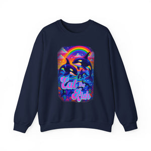 Bespattered Facade Whimsical "Eat the Rich" Orcas Unisex Heavy Blend™ Crewneck Sweatshirt